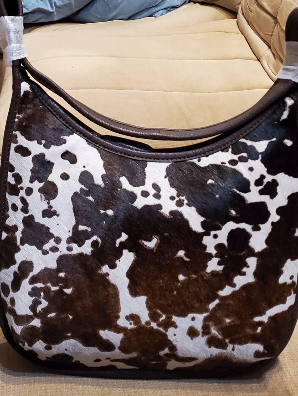 Cowhide Hobo Shoulder Bag - Black & White